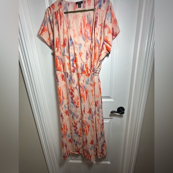 Halogen orange/pink cloud wash wrap dress s: 2x - Picture 2 of 7